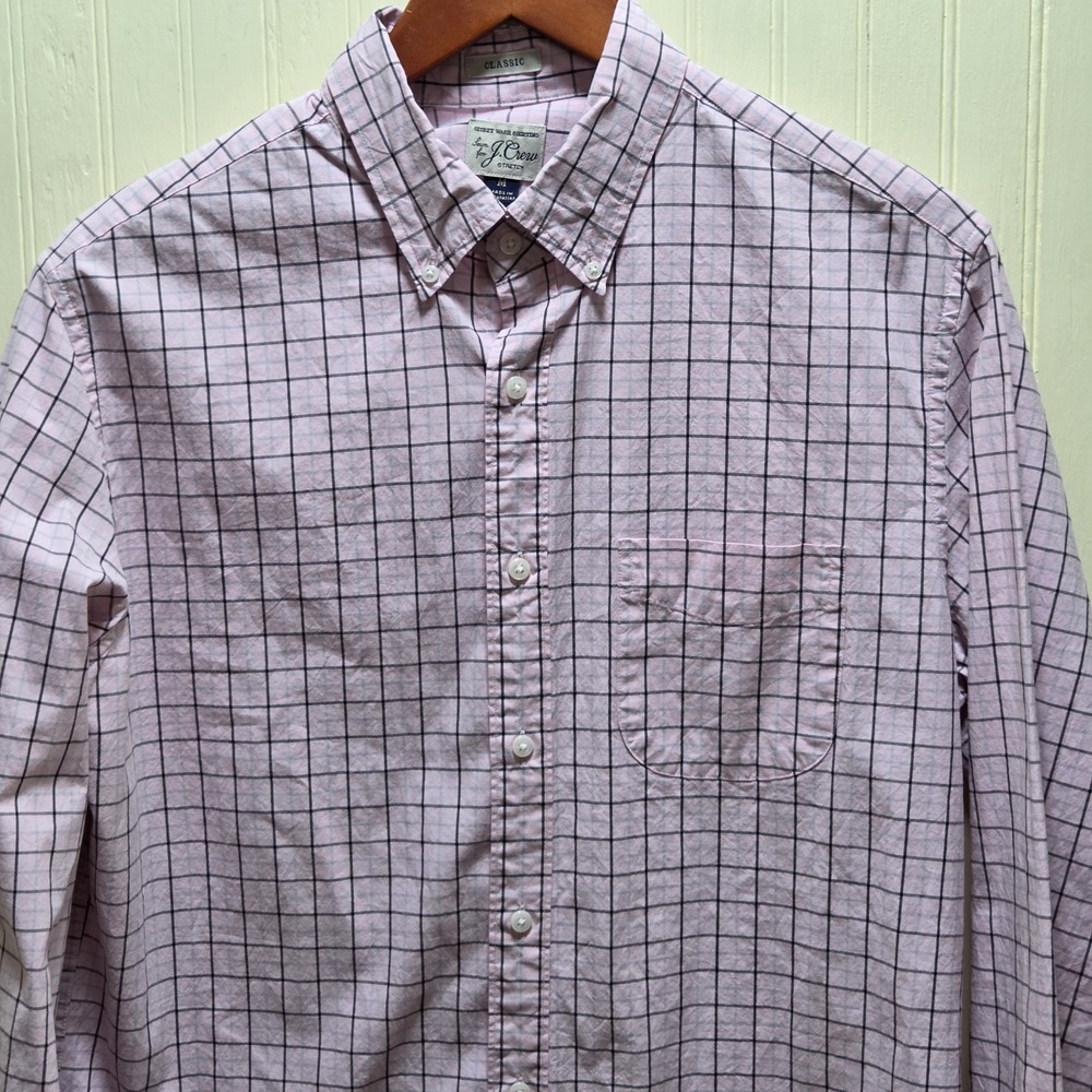 J.Crew Shirt Mens Medium Pink Check Long Sleeve Button‎ Down Stretch Classic